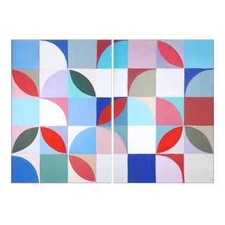 2026, Bauhaus Diptych Mosaic of Palm Springs Murals, Pastel Palette Painting, Acrylic on Watercolor Paper by Natalia Roman For Sale