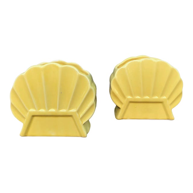 Yellow Pair of Yellow Ceramic Sea Shell Vintage Planters For Sale - Image 8 of 8