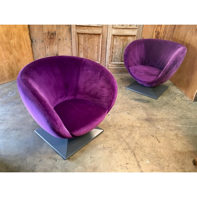 Italian Purple Velvet Swivel Lounge Chairs A Pair Chairish