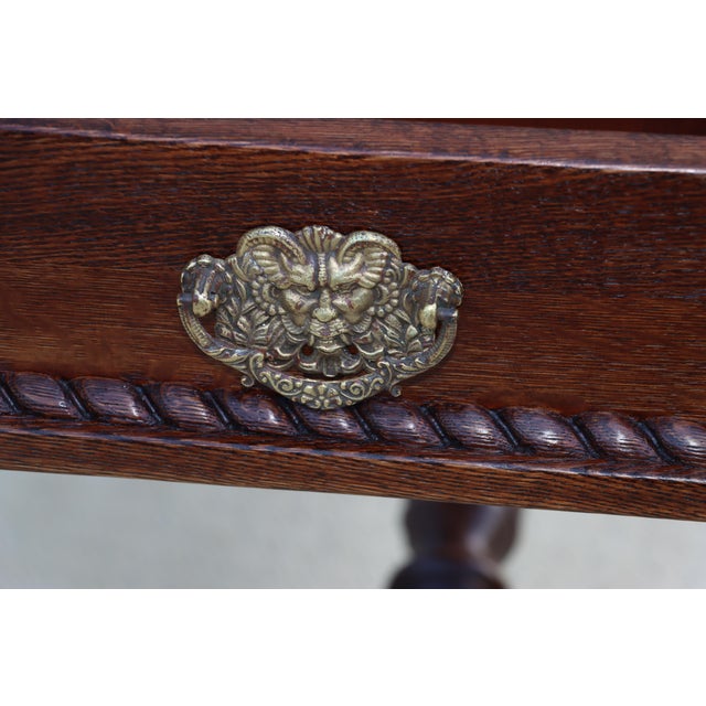 Brown Antique Merklin Oak Library Table With Claw Bronze Feet For Sale - Image 8 of 12