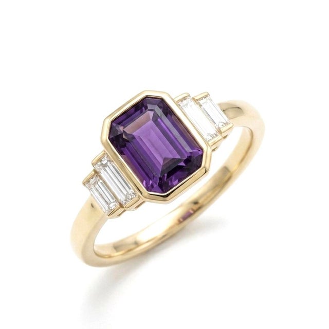 Contemporary Purple Amethyst Gemstone Ring, Wedding Engagement Ring, February Birthstone Ring Us 7 For Sale - Image 3 of 3