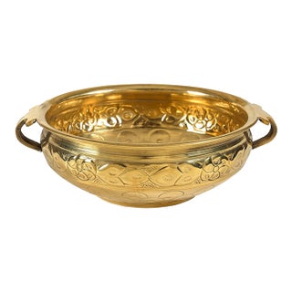 Handmade Traditional Indian Uruli Round Decorative Bowl | 10" Round Brass Bowl | Coffee Table Centerpiece | Howsewarming Diwali Gift For Sale
