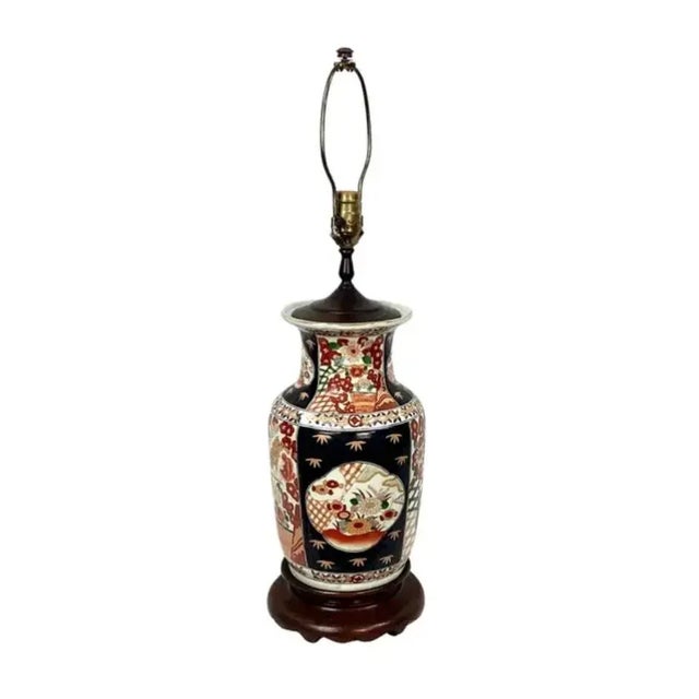 Large Vintage Japanese Imari Lamp For Sale - Image 4 of 9