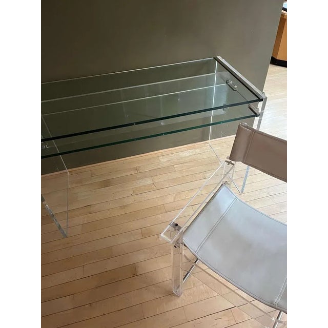 Vintage french desk with chair. The top of the desk and shelf are made of glass, the sides are acrylic glass. Chair is...