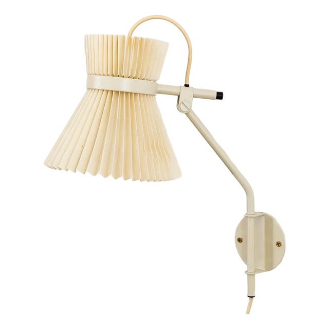 1960s Mid Century Modern Wall Sconce Lamp Le Klint White Metal Pleated Shade Denmark For Sale