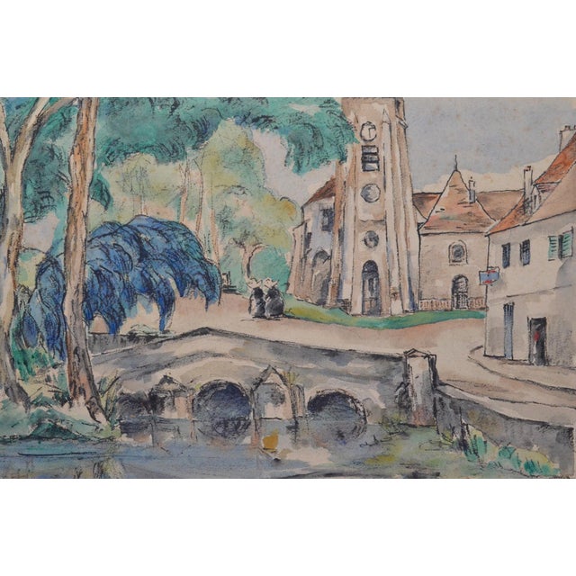 1929 Ogui European Modernist Village Landscape Watercolor & Gouache For Sale - Image 9 of 10