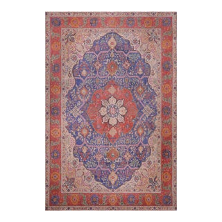 Art Nouveau Vintage 1990's Blue/Red Wool Rug - 9'5'' X 12'8'' For Sale