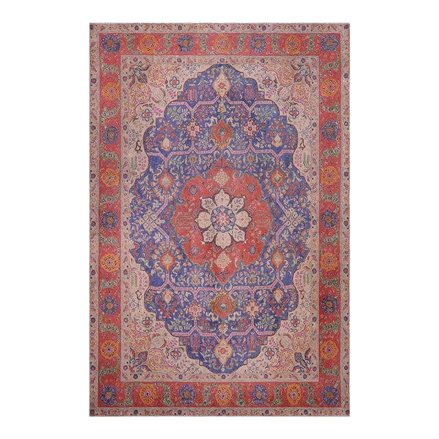 Art Nouveau Vintage 1990's Blue/Red Wool Rug - 9'5'' X 12'8'' For Sale