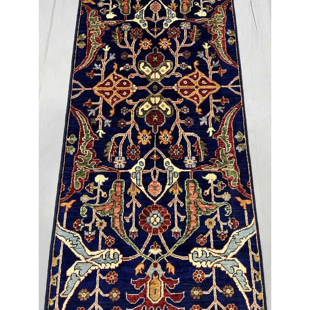 2000 - 2009 Blue Afghan Sultani Natural Dye Wool Runner Rug, Persian Bijar Design, 2′9″ × 13′2″ For Sale - Image 5 of 18