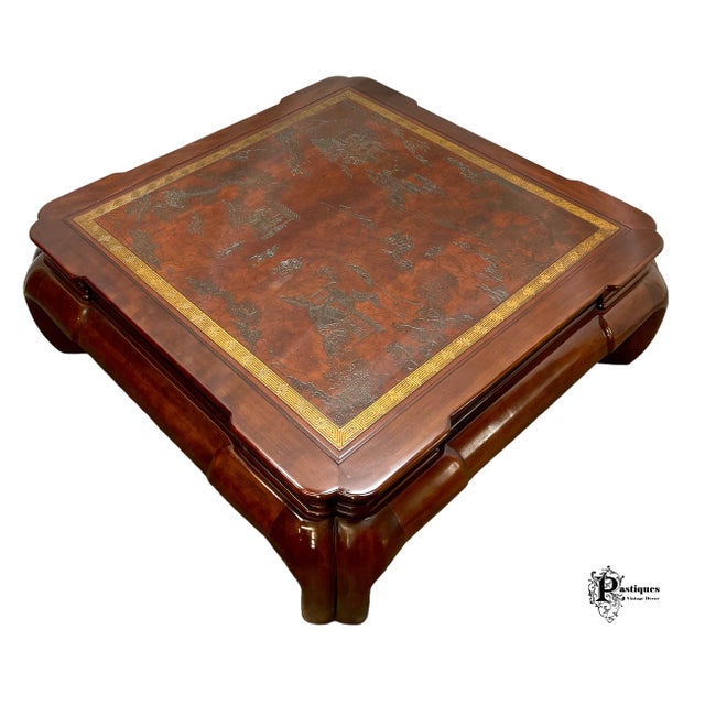 Vintage Drexel Heritage Ming Treasures Leather Inlay Coffee Table
