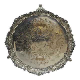 Antique Victorian Silver Plated 12" Round Award Platter Tray to Francis Biddle For Sale