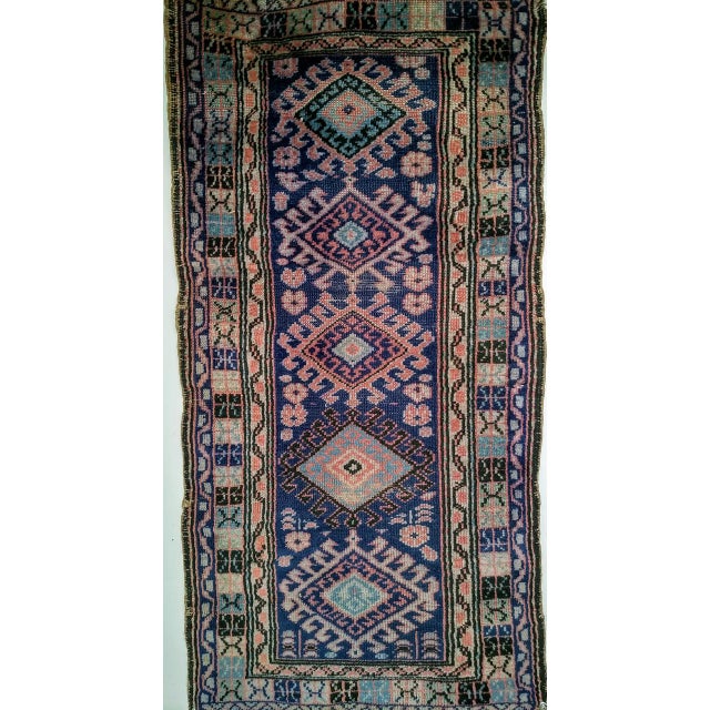 Persian Vintage Persian Kurdish Area Rug, Hand-Knotted Wool, Geometric Medallion Pattern, Blue & Ivory, 2x4 For Sale - Image 3 of 8