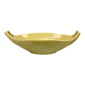 Mid-Century Atomic Porcelain Yellow Speckled Centerpiece Handle Bowl