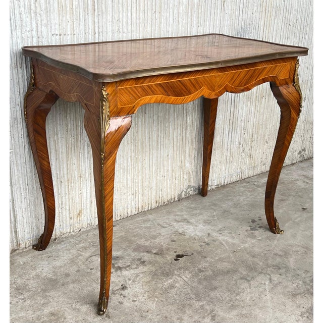 Early 20th Century French Marquetry Bronze Ormolu Mounted Center or Desk Table For Sale - Image 4 of 18