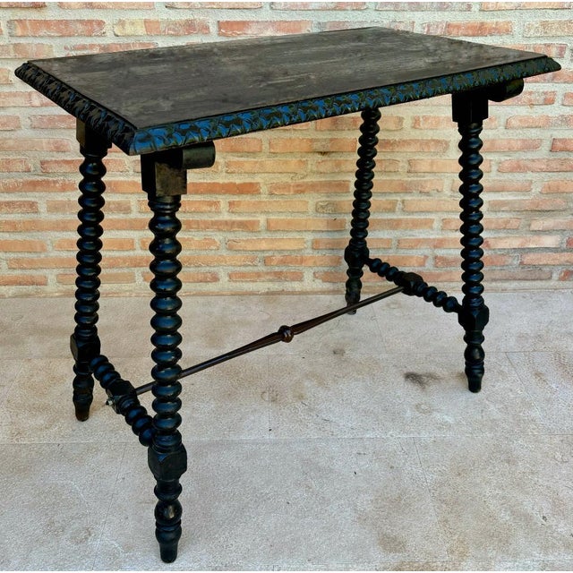 Early 20th Century Spanish Side Table with Turned Legs and Iron Stretcher, 1920s For Sale - Image 18 of 18
