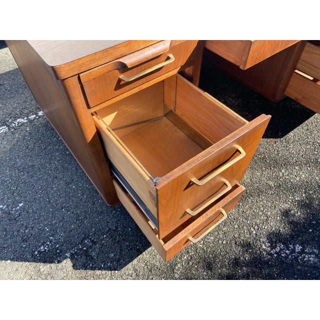 Jofco Vintage Mid Century Modern Wooden Walnut Tanker Executive Desk For Sale - Image 4 of 12