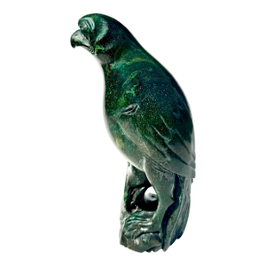 Chinese Hardstone Parrot Sculpture, Green Stone Bird Figure on Scholar Rock Base