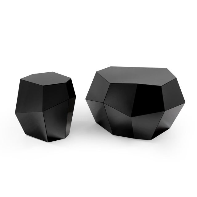 Contemporary Three Rocks High Side Table in Black Glass from Insidherland For Sale - Image 3 of 10