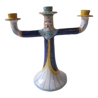 Italian Art Pottery Candleabra For Sale