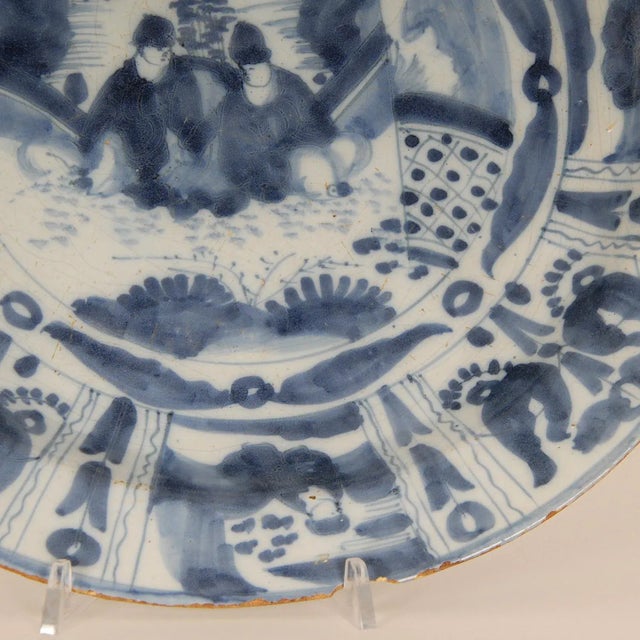 Blue 17th Century Delft Plate Chinoiserie Wanli Style Blue and White Delftware Charger Earthenware Tariff Free Delivery For Sale - Image 8 of 12