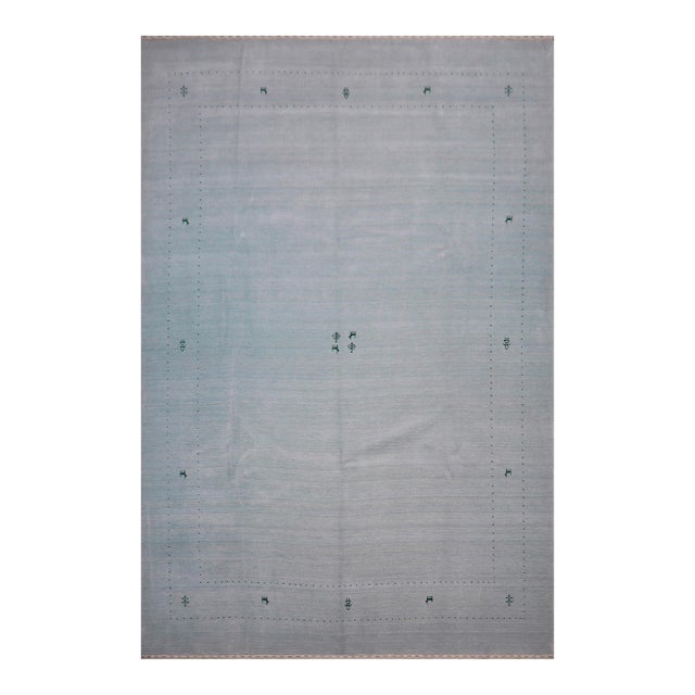 Boho Chic Gabbeh Light Blue Wool Rug - 9'1''x12'1'' For Sale