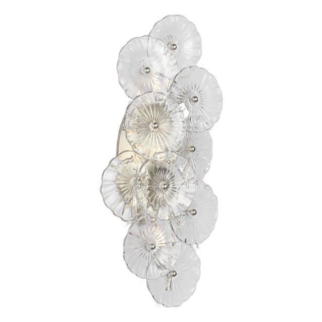 Julie Neill for Visual Comfort Signature Gianna 21" Layered Sconce in Burnished Silver Leaf with Clear Glass For Sale