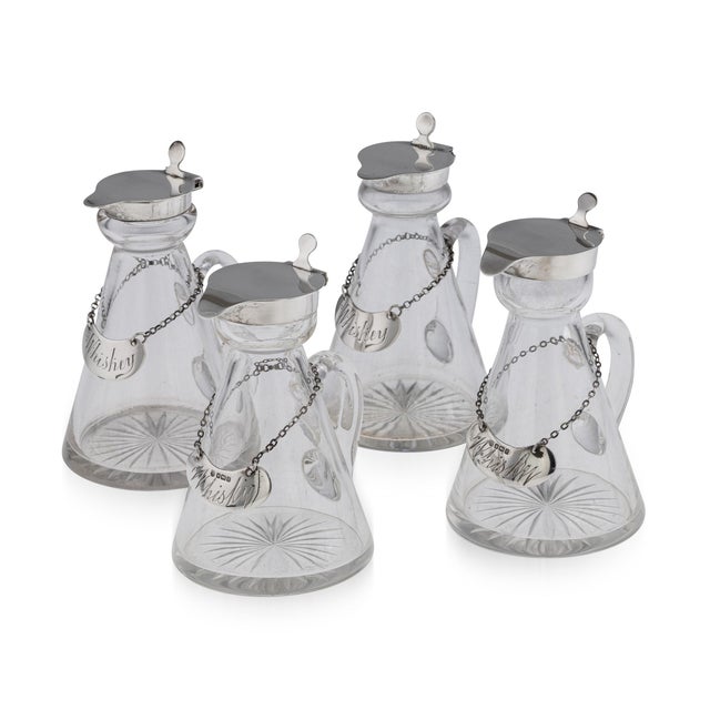 Antique 20th Century English Silver & Cut Glass Whisky Decanters, 1924, Set of 4 For Sale - Image 10 of 10
