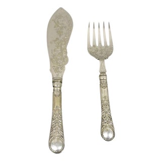 William Hutton & Sons English Victorian Silver Plated Fish Service Cutlery Set For Sale