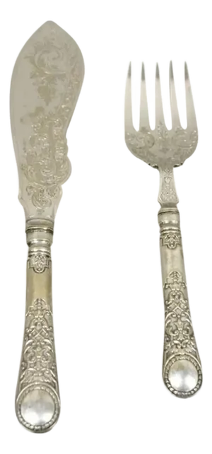 William Hutton & Sons English Victorian Silver Plated Fish Service Cutlery Set