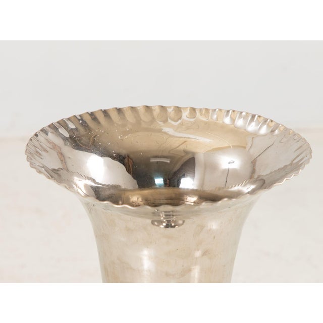 Silver Plate Footed Vase With Scalloped Lip, 2010s India For Sale - Image 4 of 7