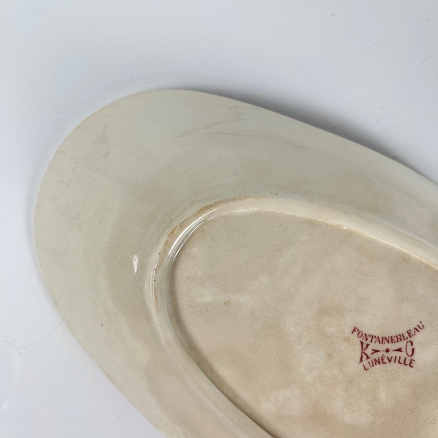 Oval Pink Earthenware Fontainebleau Serving Dish with Side Handle from KG Lunéville, 19th Century For Sale - Image 4 of 11