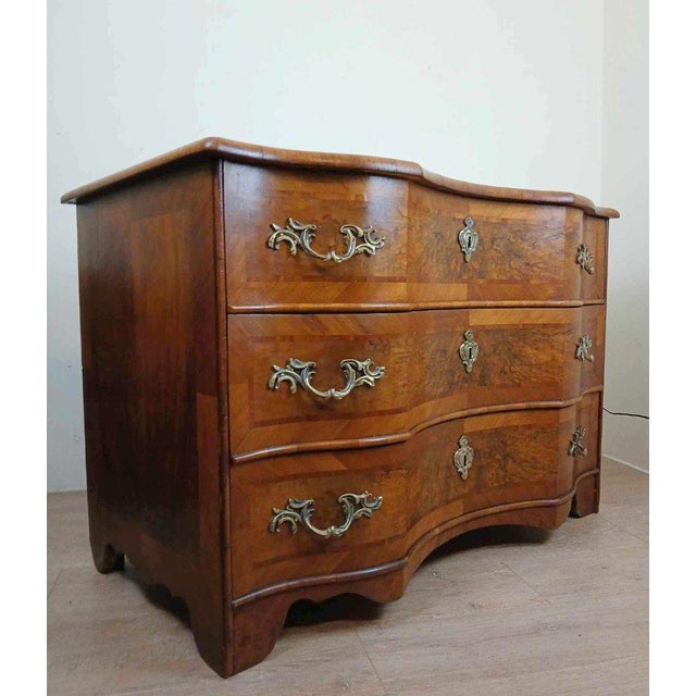 Brown Antique Marquetry Arbalette Chest of Drawers, 1700s For Sale - Image 8 of 9