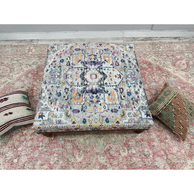Boho Chic Rug Print Fabric Upholstered Coffee Table For Sale - Image 3 of 11