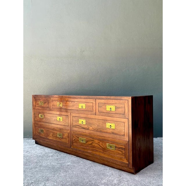 Henredon Vintage Henredon Campaign Dresser For Sale - Image 4 of 12