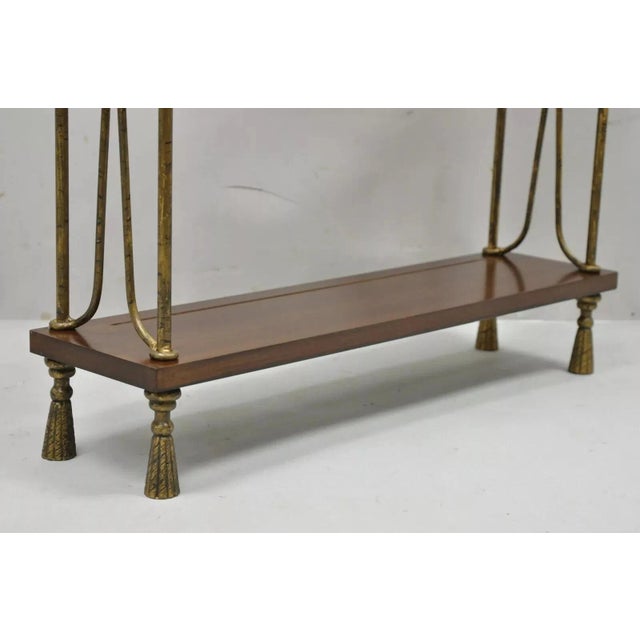 Late 20th Century Global Views French Style Tassel Foot Iron & Wood Wall Mount Curio Display Shelf For Sale - Image 5 of 11