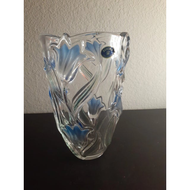Glass Vintage Bohemia Czech Republic Floral Inlay Crystal Vase For Sale - Image 7 of 7