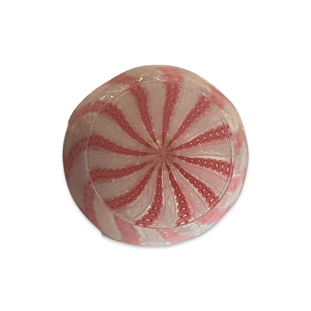Late 20th Century Venetian Glass Pink and White Ribbon Cane Cake Stand For Sale - Image 4 of 5