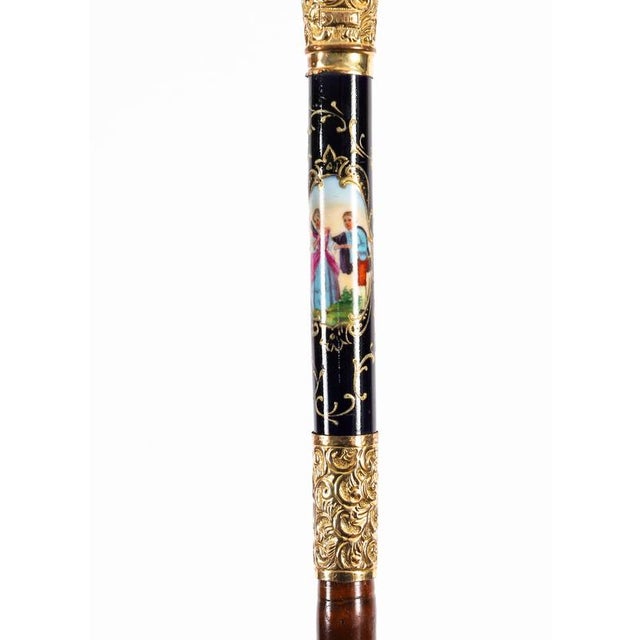 Antique French Gold Plate Walking Stick in Sevres Porcelain, 1800s For Sale - Image 9 of 18
