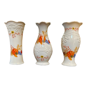 1990s Lenox Pumpkin Thanksgiving Bud Vases -Set of 3