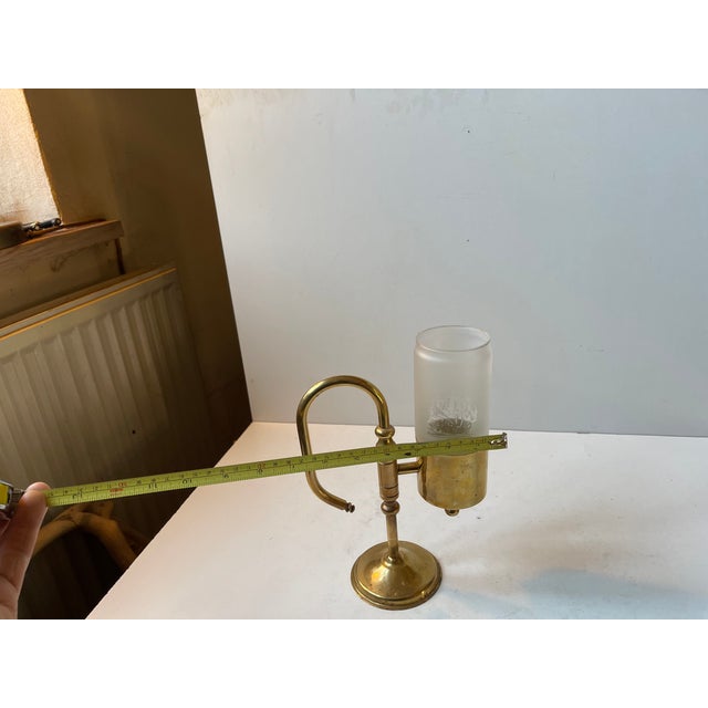 Vintage Maritime Oil Lamp in Brass & Glass from Cawa, Denmark, 1970s For Sale - Image 6 of 8