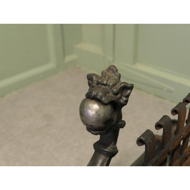 Gothic Inglenook Grate Set on Dragon Andirons For Sale - Image 6 of 8