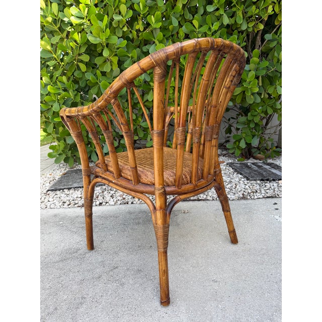 Vintage Handcrafted Rattan Barrel Back Chair With Woven Seat For Sale In Naples, FL - Image 6 of 13