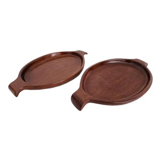 1960s Mahogany Wood Trinket Trays, Set of 2 For Sale