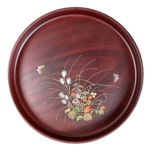 Mid-Century Japanese Round Tray with Flowers and Butterflies Decor, 1970s