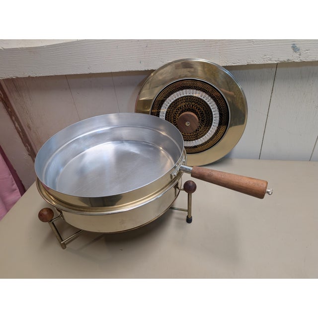 Mid 20th Century Mid 20th Century Hollywood Regency Black Gold Dorothy Draper Style Food Chafing Dish Warmer & Skillet Set For Sale - Image 5 of 8