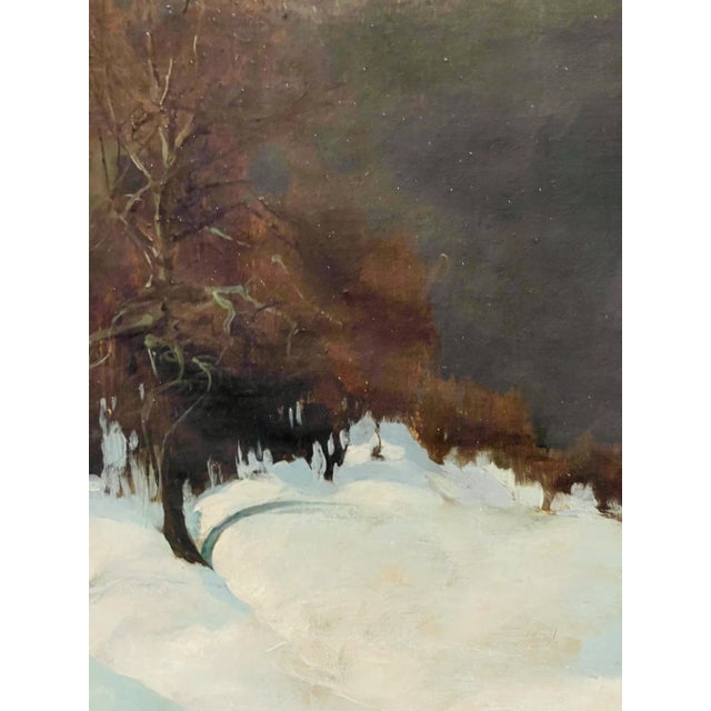 Transitional Dark Academia Antique Winter Landscape With Rabbit Painting Oil on Canvas Fine Art For Sale - Image 3 of 8
