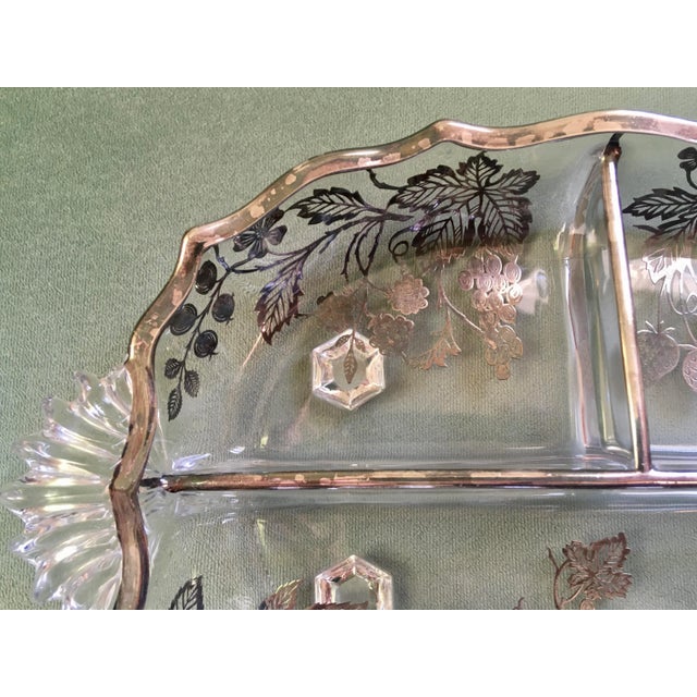 1930s Sterling Silver Grape & Strawberry Pattern Overlay Snack Dish For Sale - Image 4 of 13