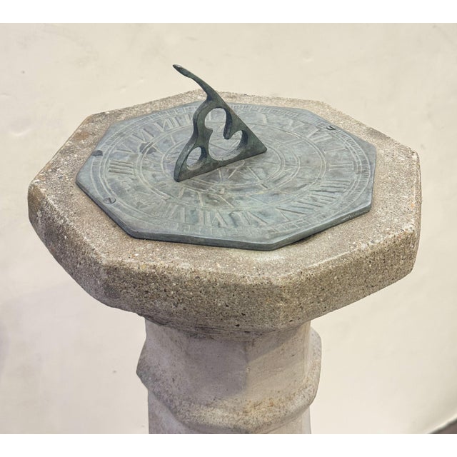 Metal Large English Sundial of Composition Stone With Bronze Dial for the Garden For Sale - Image 7 of 13