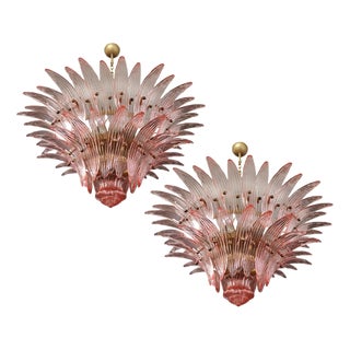 Italian Chandeliers with Pink Leaves, Murano, Set of 2 For Sale