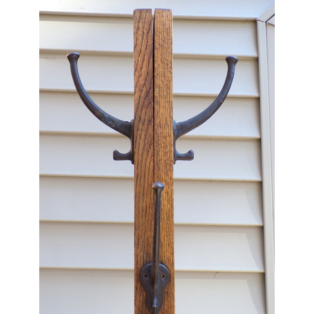 Antique Mission / Arts & Crafts Solid Oak Hat Coat Rack Hall Tree For Sale - Image 10 of 10